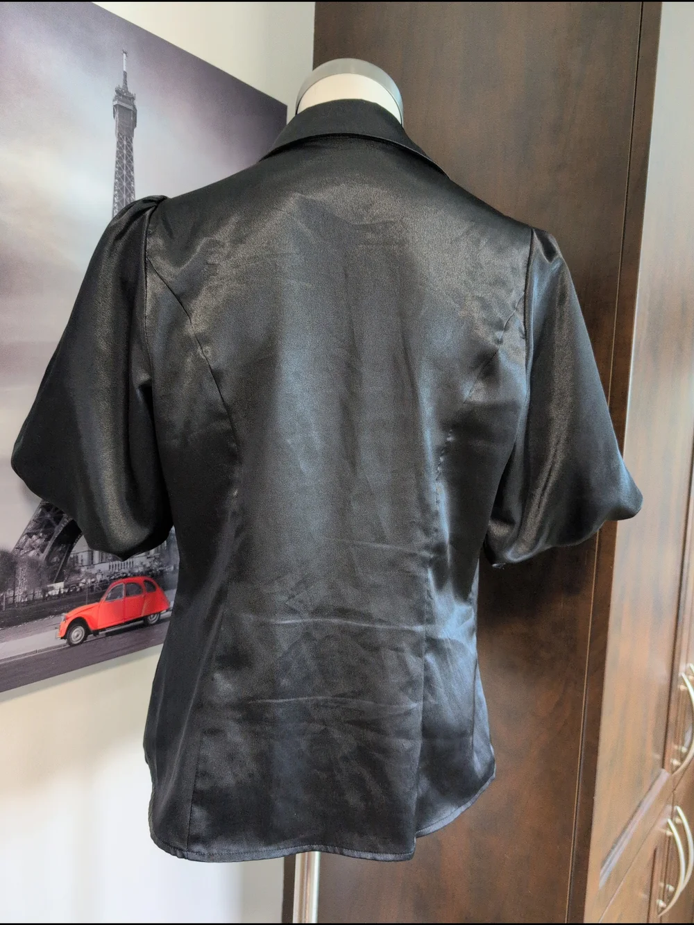 George Black Satin Puff-Sleeve Button-Down Shirt - Picture 6 of 9